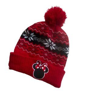 Disney Minnie Mouse Fair Isle Youth Winter Hat -Stocking Cap-Red-OS0GUC